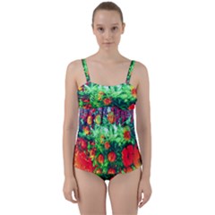 Intense Flowers Twist Front Tankini Set by okhismakingart