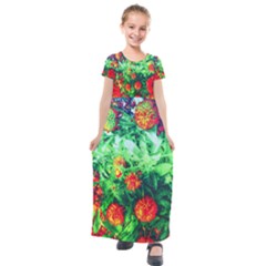 Intense Flowers Kids  Short Sleeve Maxi Dress by okhismakingart