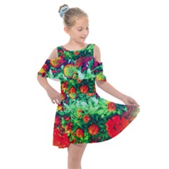 Intense Flowers Kids  Shoulder Cutout Chiffon Dress