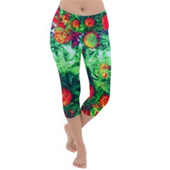 Intense Flowers Lightweight Velour Capri Yoga Leggings by okhismakingart