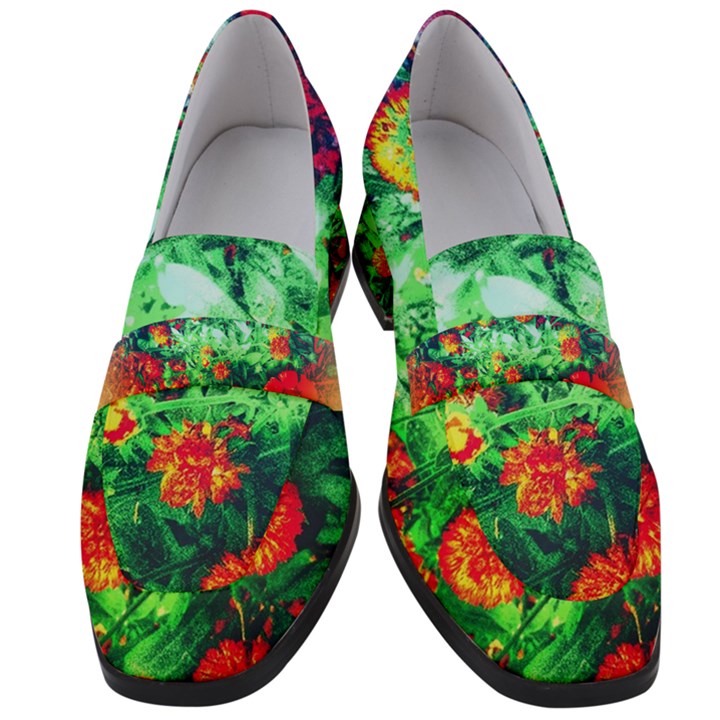 Intense Flowers Women s Chunky Heel Loafers