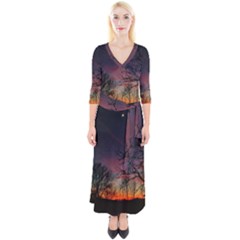 Darkness Falling Quarter Sleeve Wrap Maxi Dress