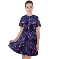 Purple Nettles Short Sleeve Shoulder Cut Out Dress 