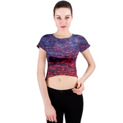 Blood Red Sunrise Crew Neck Crop Top by okhismakingart