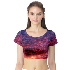 Blood Red Sunrise Short Sleeve Crop Top by okhismakingart