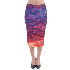 Blood Red Sunrise Velvet Midi Pencil Skirt by okhismakingart