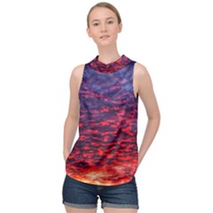 Blood Red Sunrise High Neck Satin Top by okhismakingart