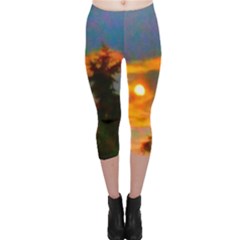 Sunrise And Fir Tree Capri Leggings  by okhismakingart