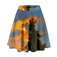 Sunrise And Fir Tree High Waist Skirt by okhismakingart