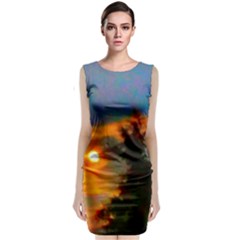 Sunrise And Fir Tree Sleeveless Velvet Midi Dress by okhismakingart