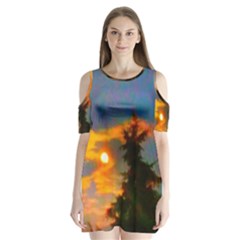 Sunrise And Fir Tree Shoulder Cutout Velvet One Piece by okhismakingart