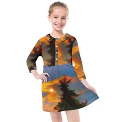 Sunrise And Fir Tree Kids  Quarter Sleeve Shirt Dress by okhismakingart