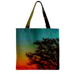 Turquoise Sunset Zipper Grocery Tote Bag by okhismakingart