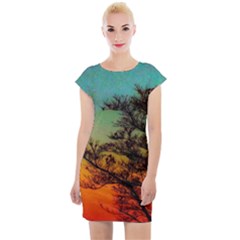 Turquoise Sunset Cap Sleeve Bodycon Dress by okhismakingart