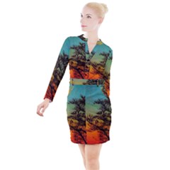 Turquoise Sunset Button Long Sleeve Dress by okhismakingart