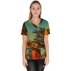 Turquoise Sunset Women s V-neck Scrub Top by okhismakingart