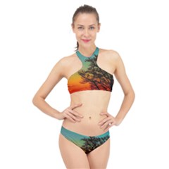 Turquoise Sunset High Neck Bikini Set