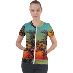 Turquoise Sunset Short Sleeve Zip Up Jacket