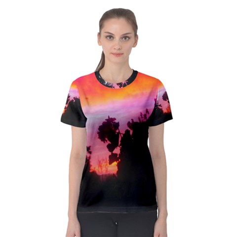 Sunset And Geraniums Women s Sport Mesh Tee by okhismakingart