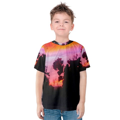 Sunset And Geraniums Kids  Cotton Tee by okhismakingart