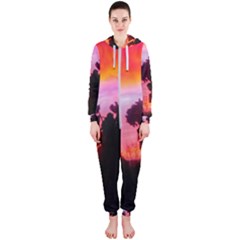 Sunset And Geraniums Hooded Jumpsuit (ladies)  by okhismakingart