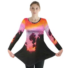 Sunset And Geraniums Long Sleeve Tunic  by okhismakingart