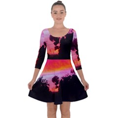 Sunset And Geraniums Quarter Sleeve Skater Dress by okhismakingart