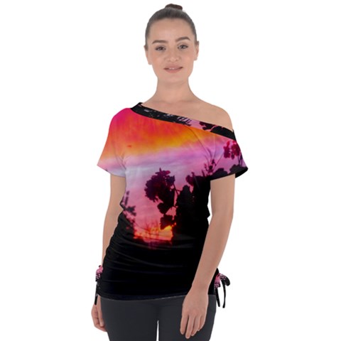 Sunset And Geraniums Tie-up Tee by okhismakingart