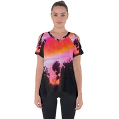 Sunset And Geraniums Cut Out Side Drop Tee by okhismakingart