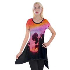 Sunset And Geraniums Short Sleeve Side Drop Tunic by okhismakingart