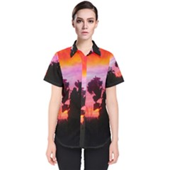 Sunset And Geraniums Women s Short Sleeve Shirt