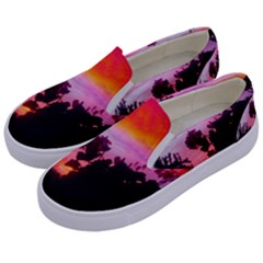 Sunset And Geraniums Kids  Canvas Slip Ons by okhismakingart