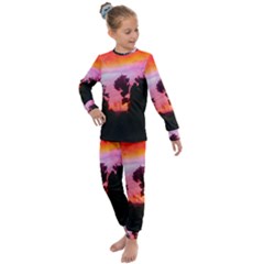 Sunset And Geraniums Kids  Long Sleeve Set  by okhismakingart