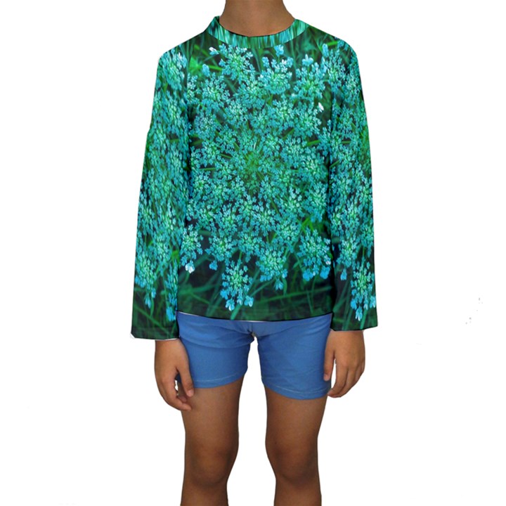 Turquoise Queen Anne s Lace Kids  Long Sleeve Swimwear