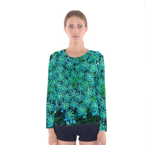 Turquoise Queen Anne s Lace Women s Long Sleeve Tee by okhismakingart