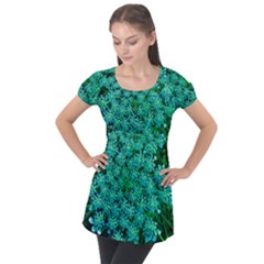 Turquoise Queen Anne s Lace Puff Sleeve Tunic Top by okhismakingart