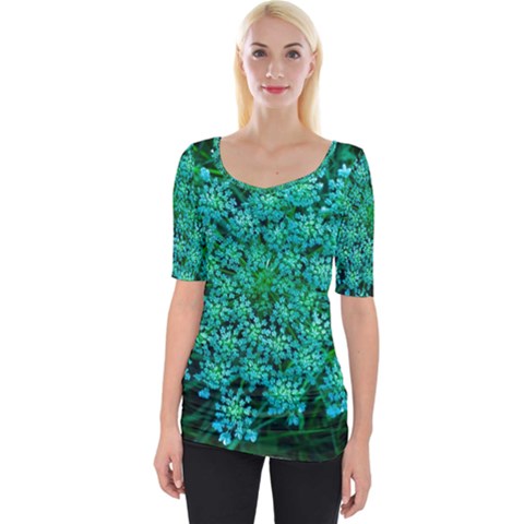 Turquoise Queen Anne s Lace Wide Neckline Tee by okhismakingart