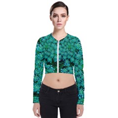 Turquoise Queen Anne s Lace Long Sleeve Zip Up Bomber Jacket by okhismakingart