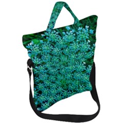 Turquoise Queen Anne s Lace Fold Over Handle Tote Bag by okhismakingart