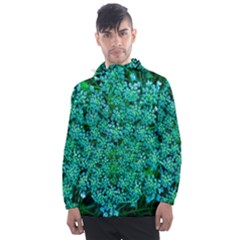 Turquoise Queen Anne s Lace Men s Front Pocket Pullover Windbreaker by okhismakingart