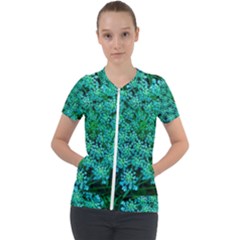 Turquoise Queen Anne s Lace Short Sleeve Zip Up Jacket by okhismakingart