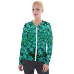 Turquoise Queen Anne s Lace Velour Zip Up Jacket by okhismakingart