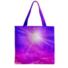 Purple Sun Zipper Grocery Tote Bag by okhismakingart