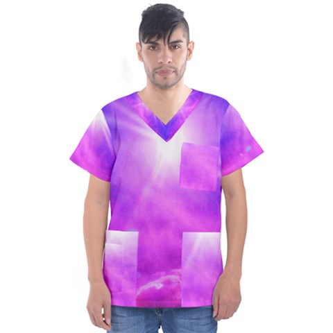 Purple Sun Men s V-neck Scrub Top by okhismakingart