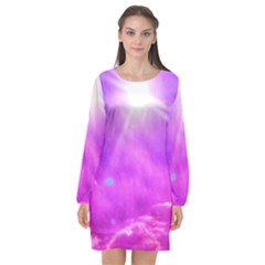 Purple Sun Long Sleeve Chiffon Shift Dress  by okhismakingart