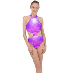 Purple Sun Halter Side Cut Swimsuit by okhismakingart