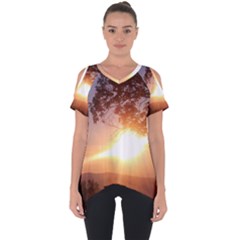 Mountain Sunset Cut Out Side Drop Tee by okhismakingart