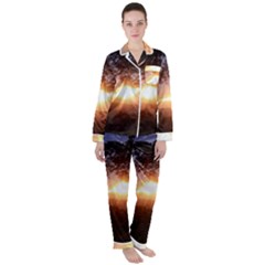 Mountain Sunset Satin Long Sleeve Pyjamas Set by okhismakingart