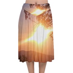 Mountain Sunset Velvet Flared Midi Skirt by okhismakingart