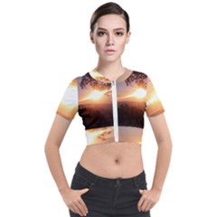 Mountain Sunset Short Sleeve Cropped Jacket